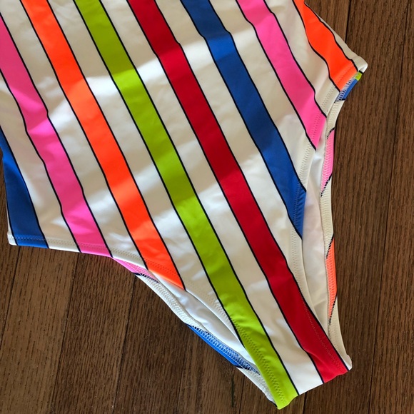 Aerie One Piece Swimsuit Neon Stripes Raceback Cheeky Size Small NWOT - Picture 3 of 5